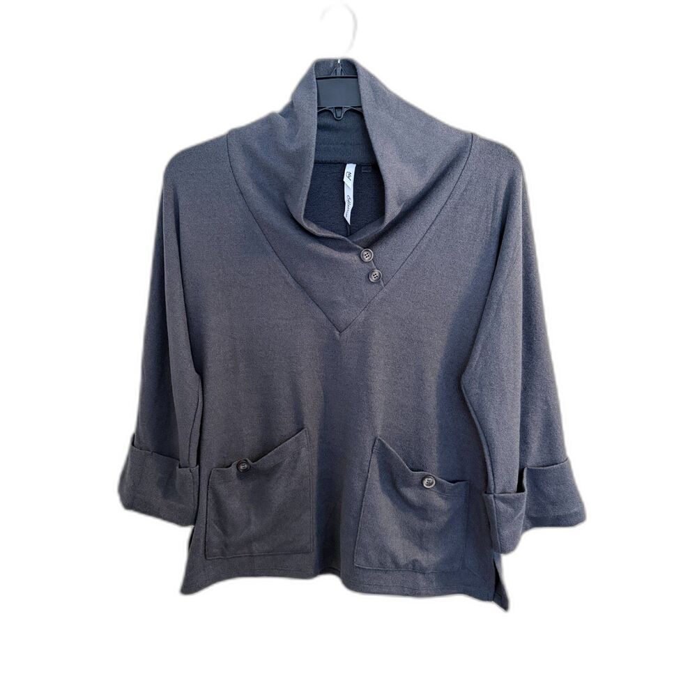 NY Collection Charcoal Gray‎ Cowl Neck Pullover Top with Pockets - Size M